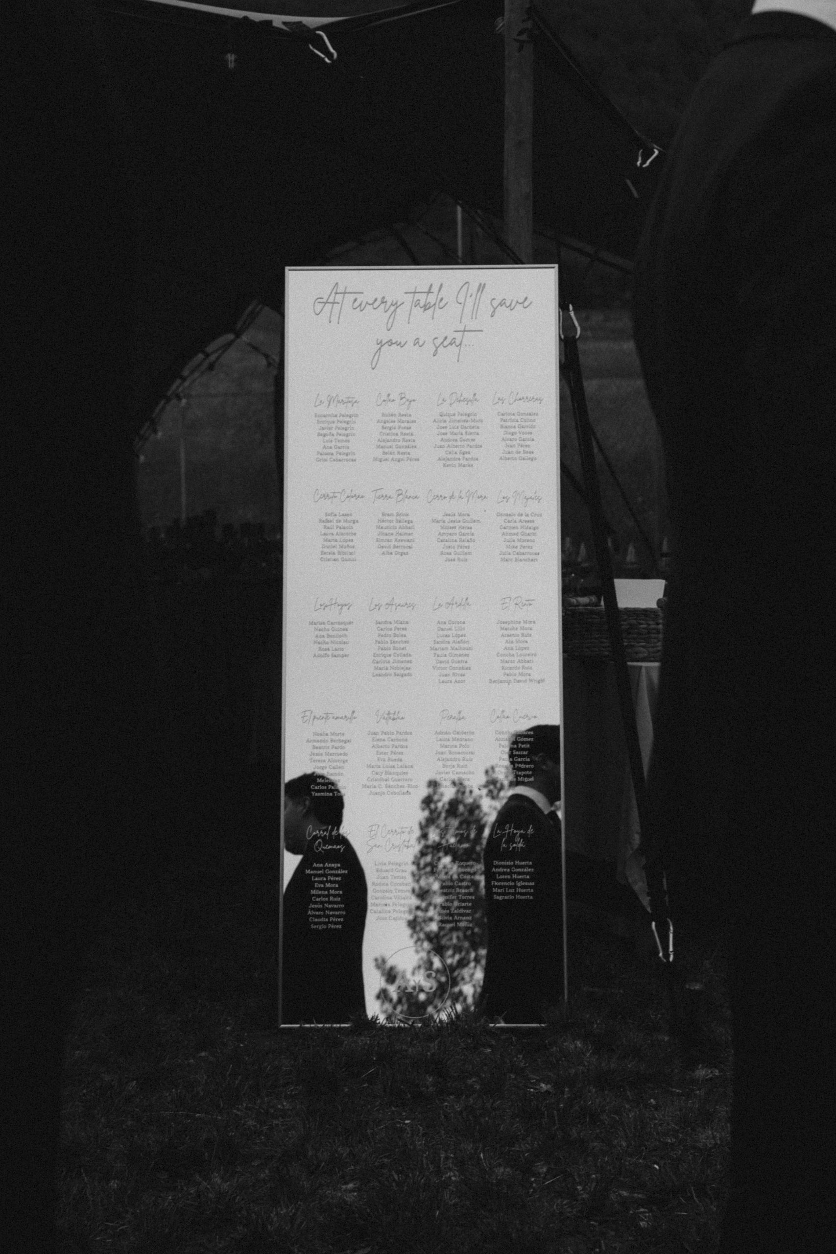 BodaAnaySergio-Espejo seating plan en Blanco y Negro